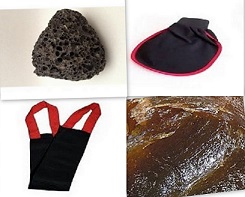 Savon noir à l'huile d'argan bio+Kessa INDÉCHIRABLE gant de gommage qualité supérieure "Marque déposée"+Gant de gommage pour le dos+La pierre volcanique